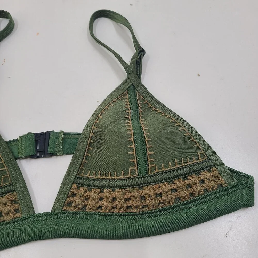 Triangle Gigi Olive Green Crochet Detail Neoprene Bikini Top Size Small